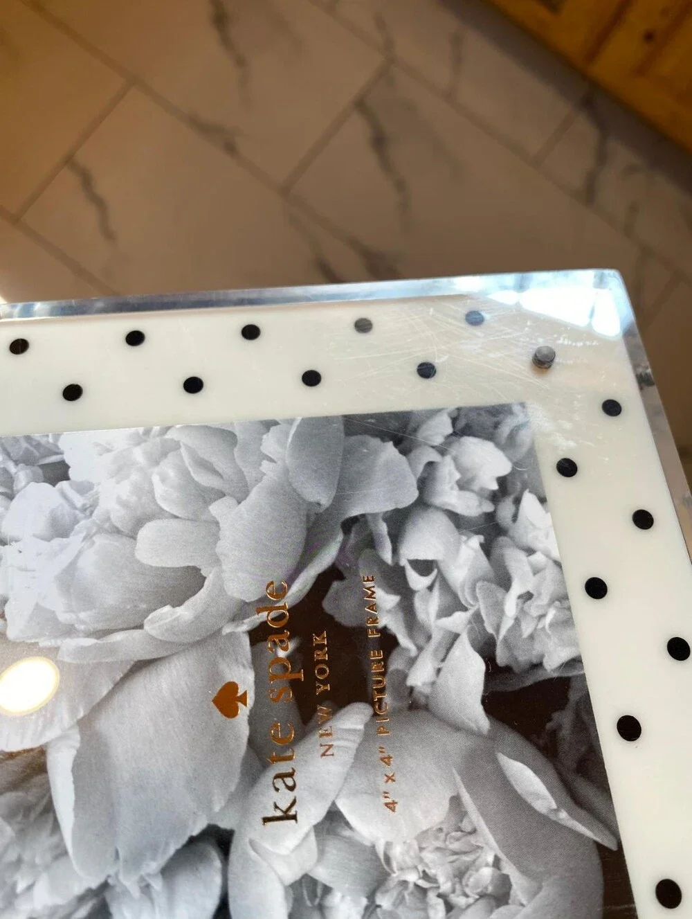 Rare Kate Spade Black And White Polka Dot Acrylic Picture Frame